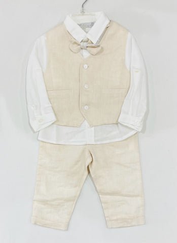 4pc Linen Vest/Pant/Shirt/BowTie Set