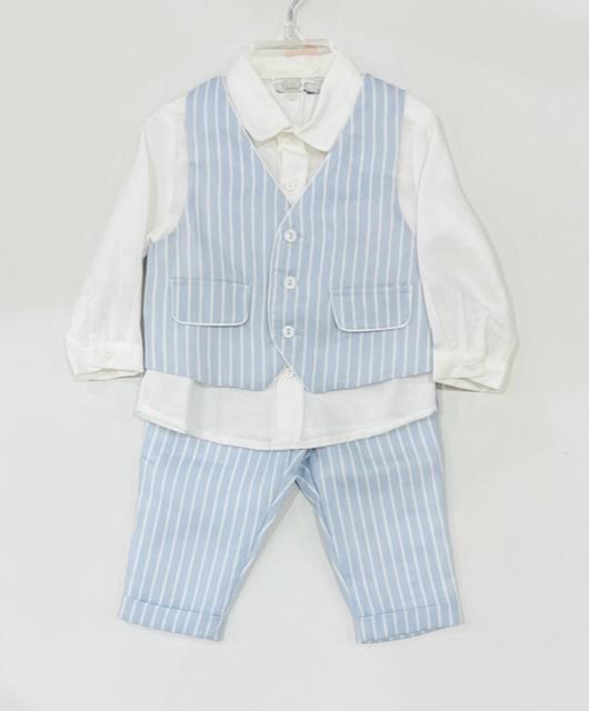 3pc Striped Linen Vest Set