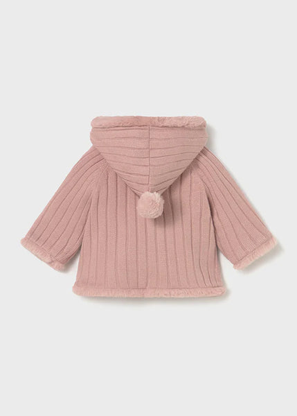 PompomFur Lined, Hooded Knit Sweater Jac