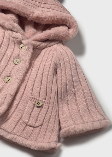 PompomFur Lined, Hooded Knit Sweater Jac