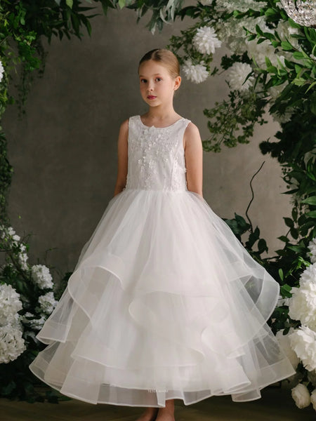 Kaylee-Sleeveless, Scallop Back with Flower Detail Dress