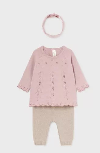 3pc Contrast Knit Set with Hairband