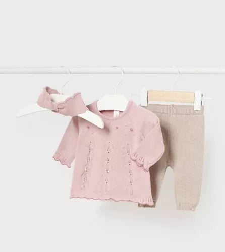 3pc Contrast Knit Set with Hairband