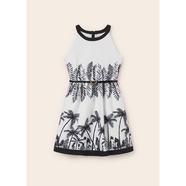 Black & White Palm Tree Halter Dress