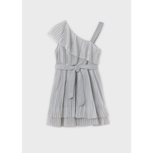 Pleated One Shoulder Shimmer Dress