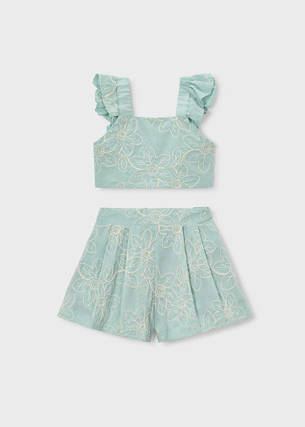 2pc Flower Embroidered Short Set