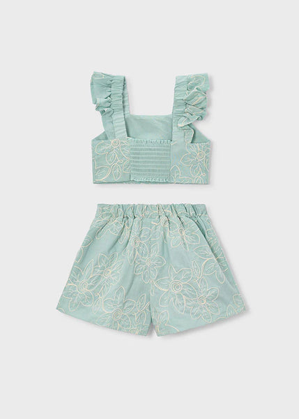2pc Flower Embroidered Short Set