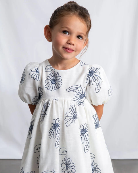 Blue Flower Embroidered Dress