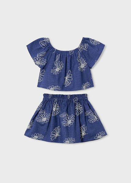 Floral Embroidery Linen Skirt Set