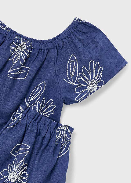 Floral Embroidery Linen Skirt Set