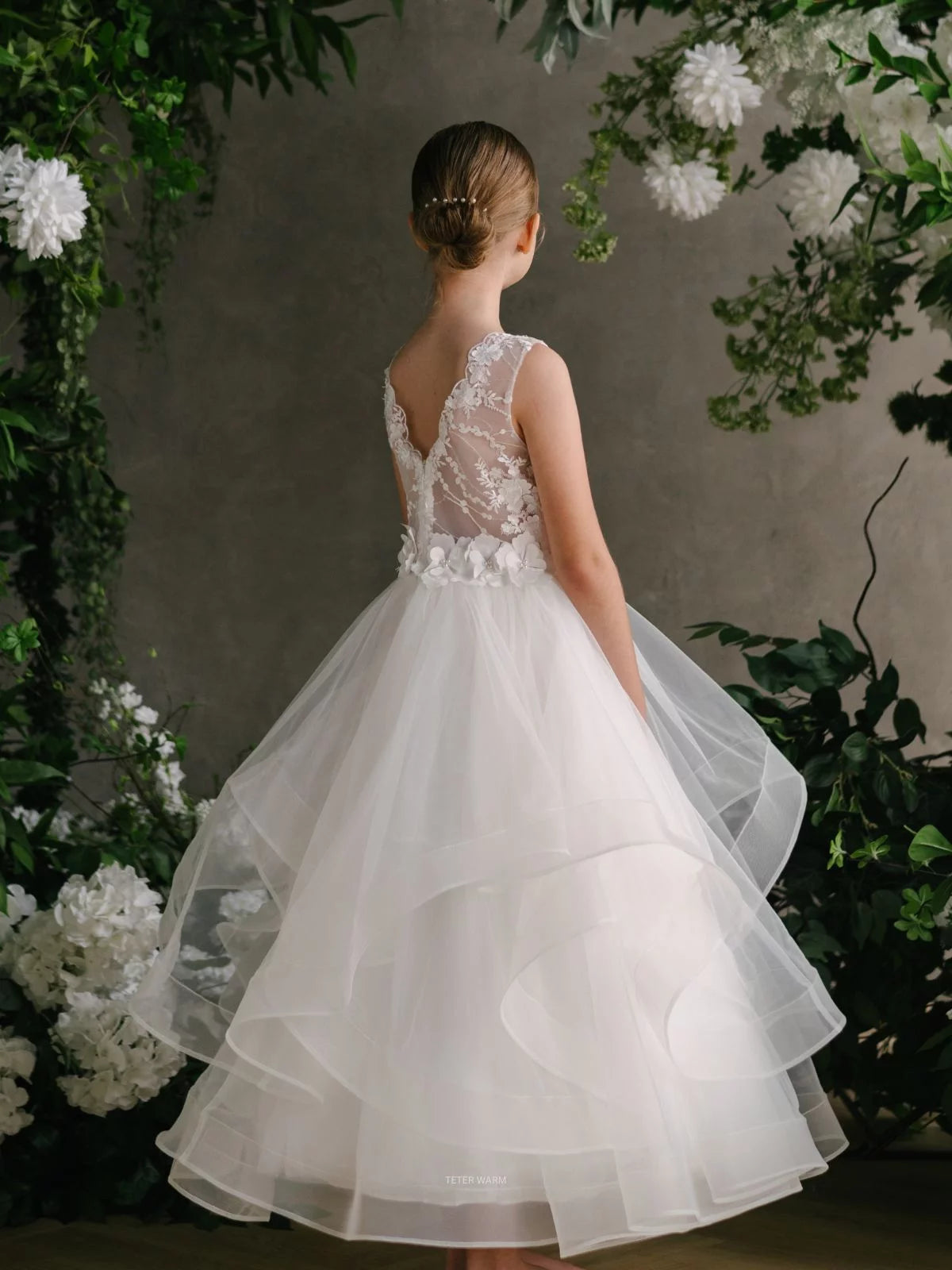 Kaylee-Sleeveless, Scallop Back with Flower Detail Dress