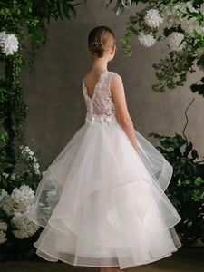 Kaylee-Sleeveless, Scallop Back with Flower Detail Dress