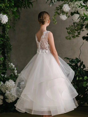 Kaylee-Sleeveless, Scallop Back with Flower Detail Dress