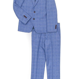 2pc Blue & Taupe Plaid Suit