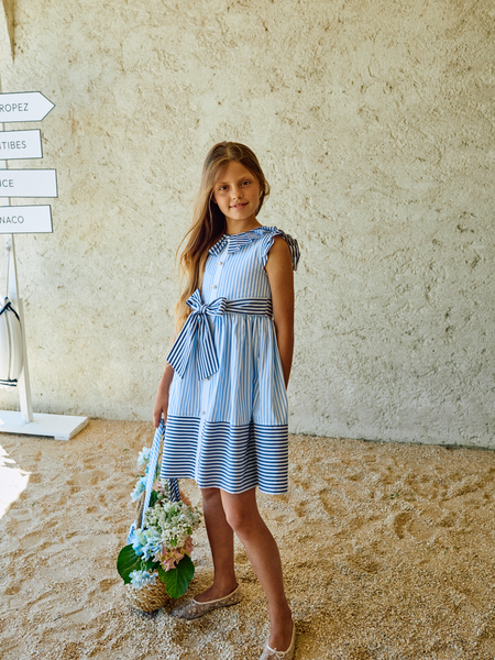 Navy & Blue Stripe Cotton Party Dress