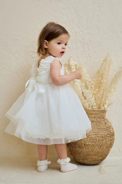 [B104] Amelia-V Back Flower Baptism Dress