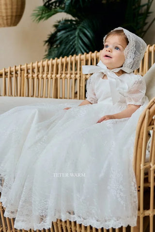 [B14L]Lucy- 2pc Scalloped All Over Lace Baptismal Gown