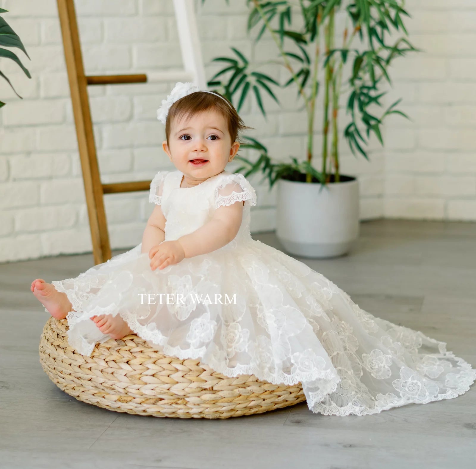 Large Flower Hi Low Baptism Dress