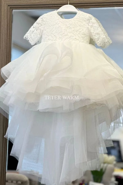 [BS67] Elle-Hi Low Layered Organza & Lace Baptism Dress