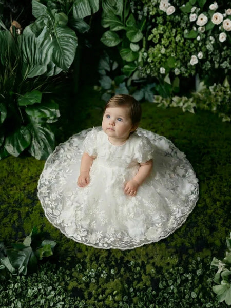 Tamlyn 3-D Flower Lace Baptism Dress
