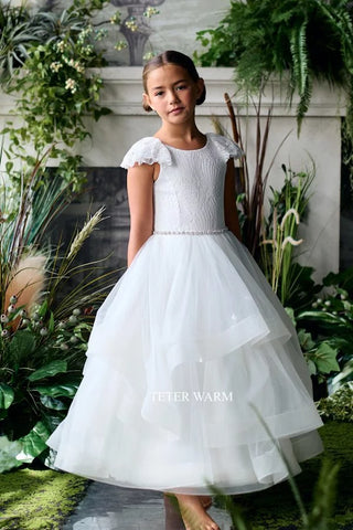 Kizzie X - V Shawl Back w Horse Hair Layers Communion Dress