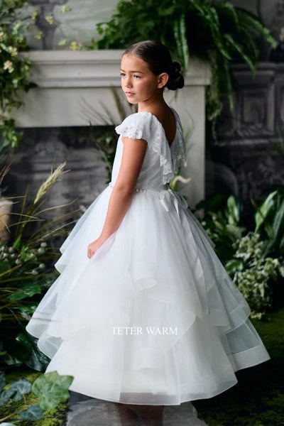 Kizzie X - V Shawl Back w Horse Hair Layers Communion Dress