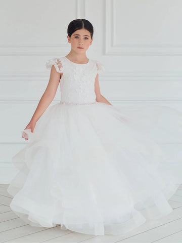 Amara-Cap Sleeve wtih 3-D flower Lace & Horse Hair Skirt