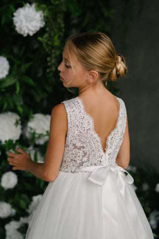 Dahlia-Tank Top with Scallop Lace V Back & Tulle Skirt