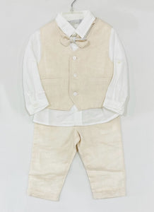 4pc Linen Vest/Pant/Shirt/BowTie Set