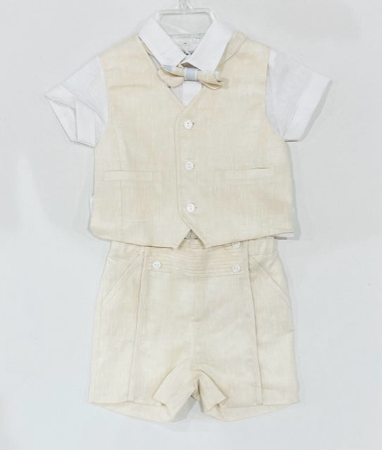 4pc Linen Vest/S.Shirt/Shorts/BowTie Set