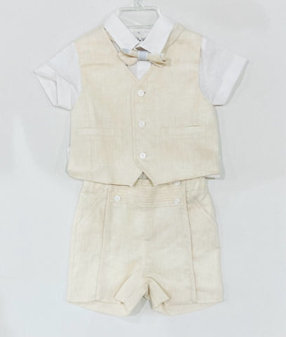 4pc Linen Vest/S.Shirt/Shorts/BowTie Set