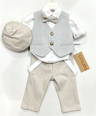 6pc Beige&Blue Vest Set