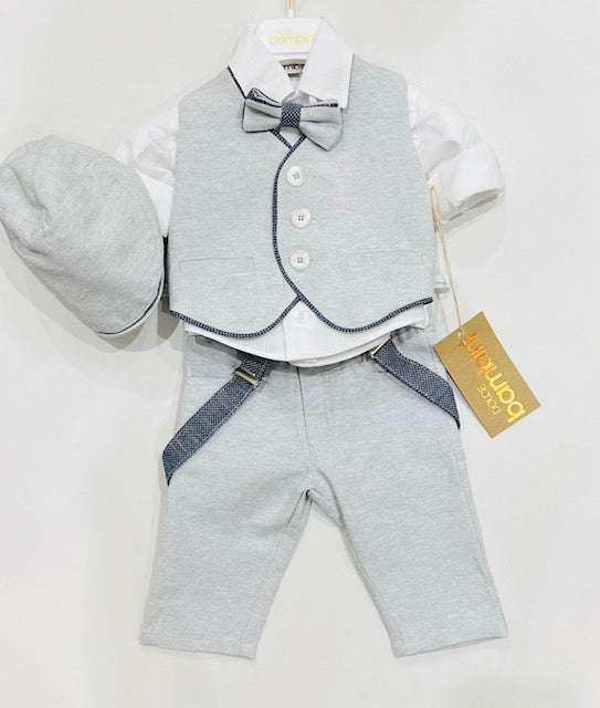 6pc Grey with Navy Vest Set