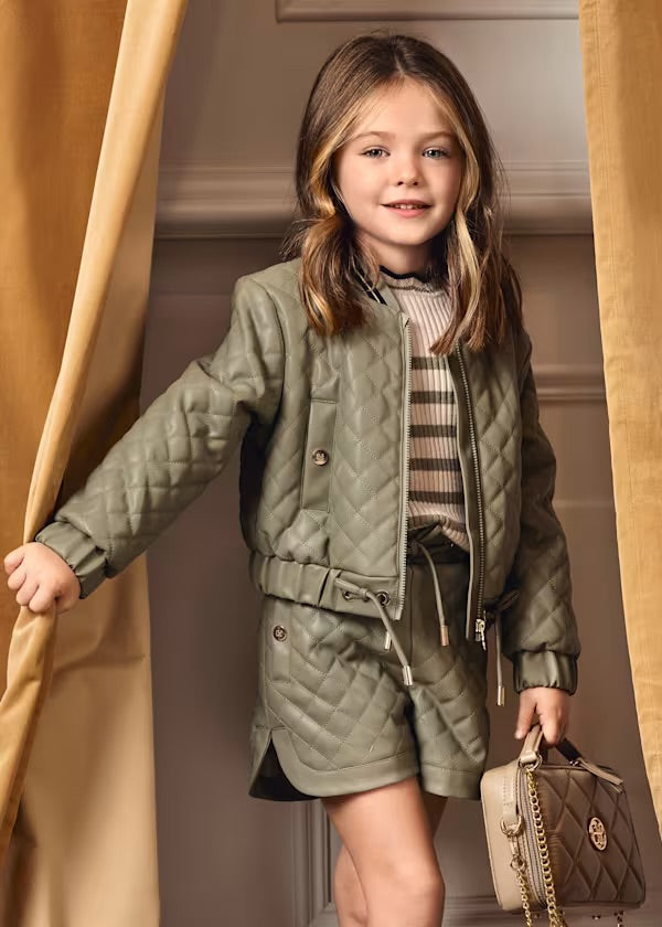 3pc Diamond Padded Bomber/Short & Knit Top Set