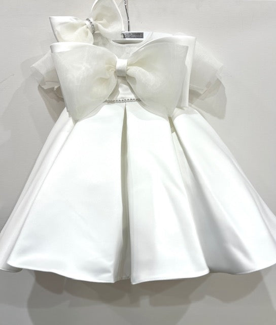 2pc Exaggerated Bow Front Baptism Dress