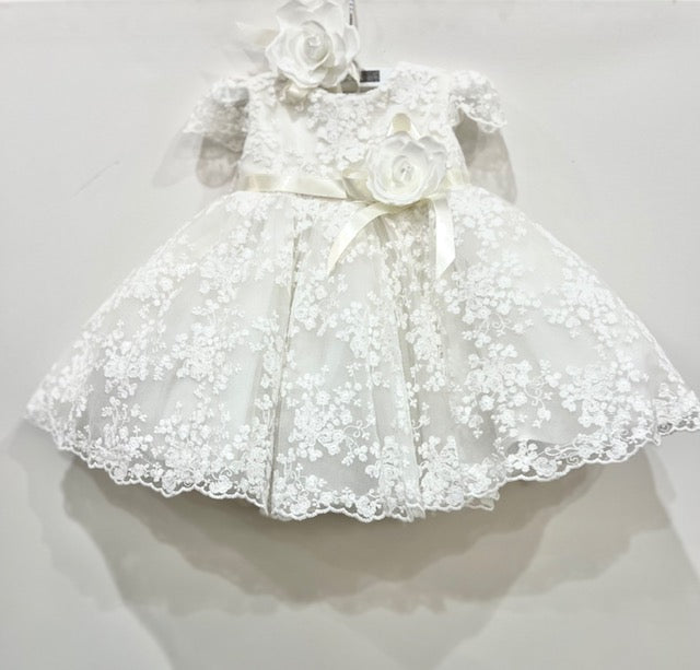 2pc All Over Tiny Flower Lace Baptism Dress