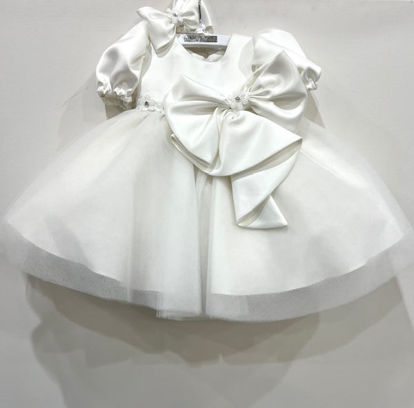 2pc Poet Sleeve & Asymmetrical Bow Baptism Dress
