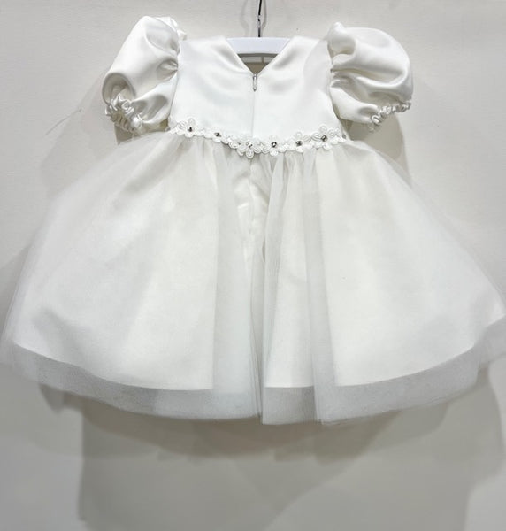 2pc Poet Sleeve & Asymmetrical Bow Baptism Dress