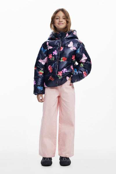 Coat_Collage Fruits,Flowers & Butterfly Puffer Jacket