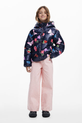 Coat_Collage Fruits,Flowers & Butterfly Puffer Jacket