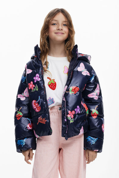 Coat_Collage Fruits,Flowers & Butterfly Puffer Jacket