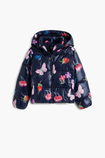 Coat_Collage Fruits,Flowers & Butterfly Puffer Jacket