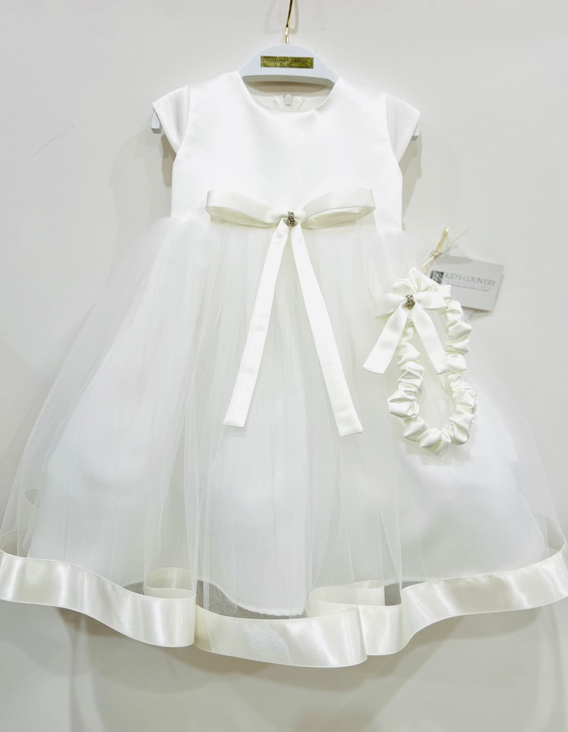 Satin Cap w/Tulle & Ribbon Trim Dress w/