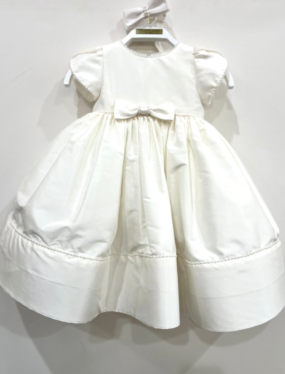 2pc Raw Silk & Pearl Trim Baptism Dress