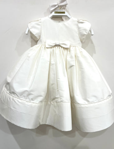 2pc Raw Silk & Pearl Trim Baptism Dress