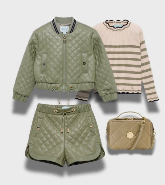 3pc Diamond Padded Bomber/Short & Knit Top Set