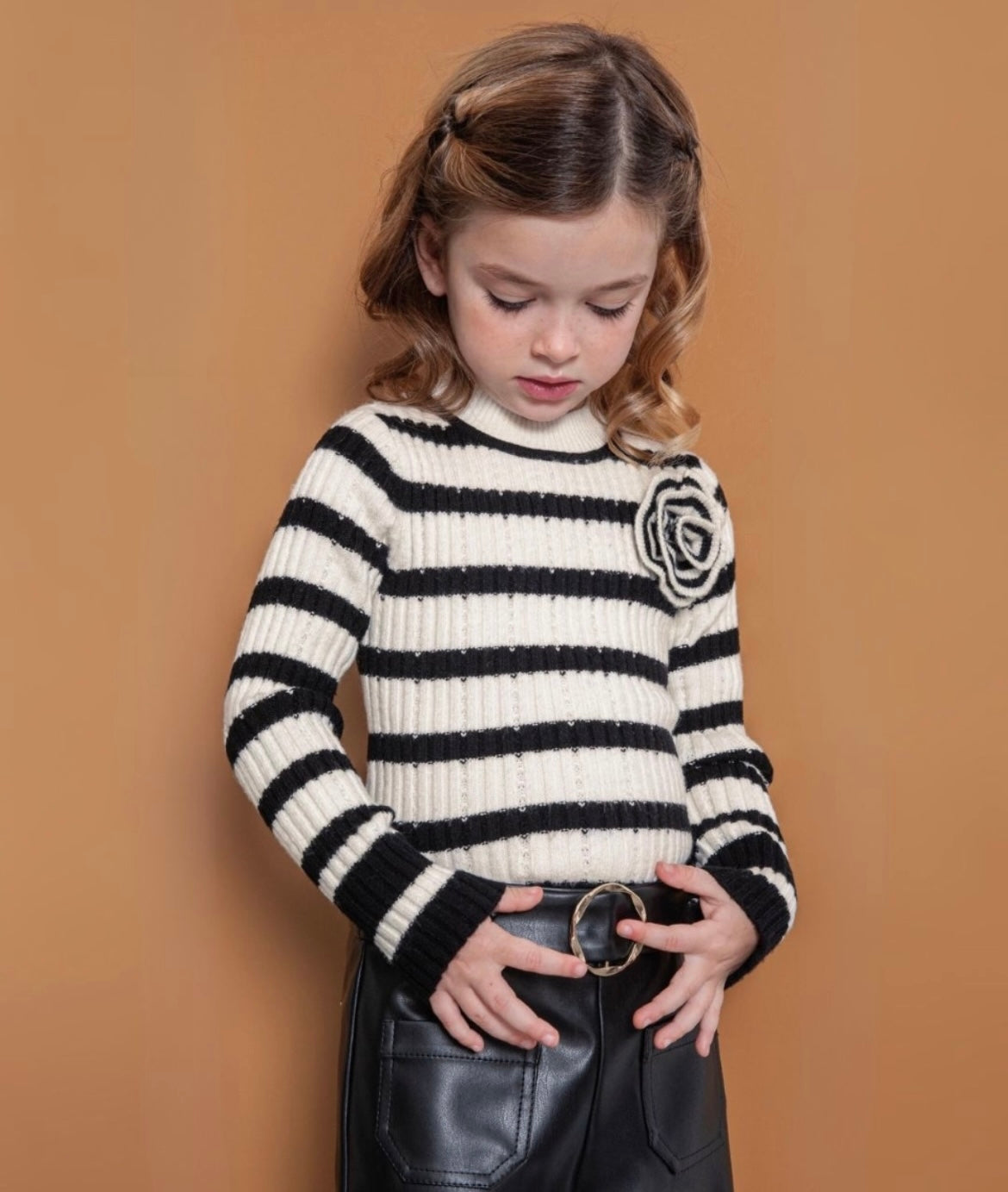 Striped Knit Mock Neck Sweater