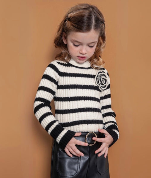 Striped Knit Mock Neck Sweater