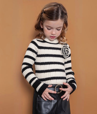 Striped Knit Mock Neck Sweater