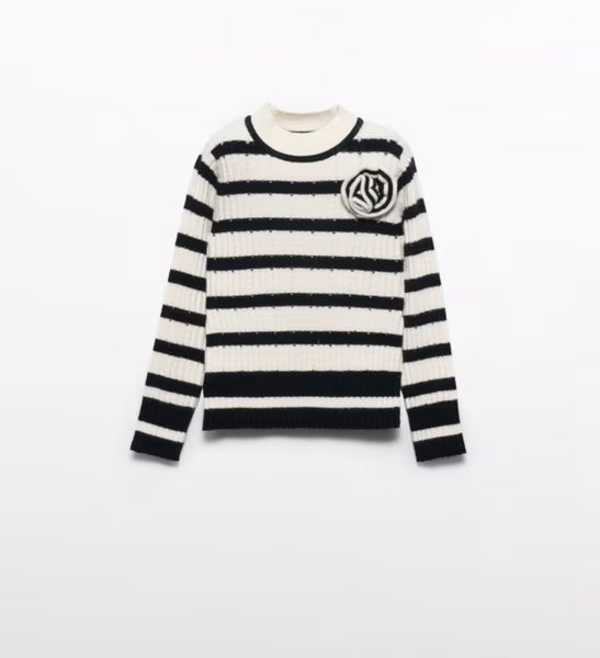 Striped Knit Mock Neck Sweater